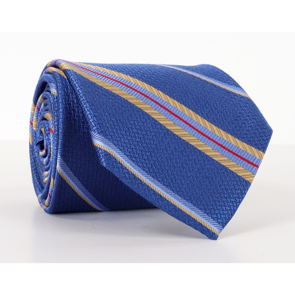 Robert Talbott Best of Class Repp Necktie Tie Blue Gold Red Striped Silk USA
